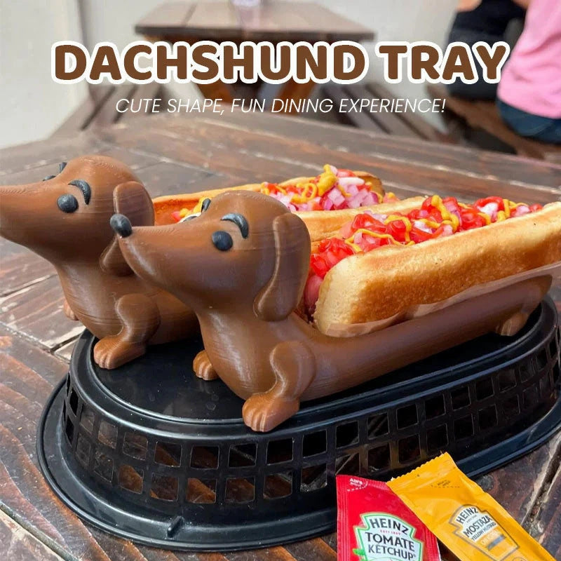 Dark Brown Creative Dachshund Hot Dog Tray - Cute Dog-Shaped Sandwich Holder with 3D Decor