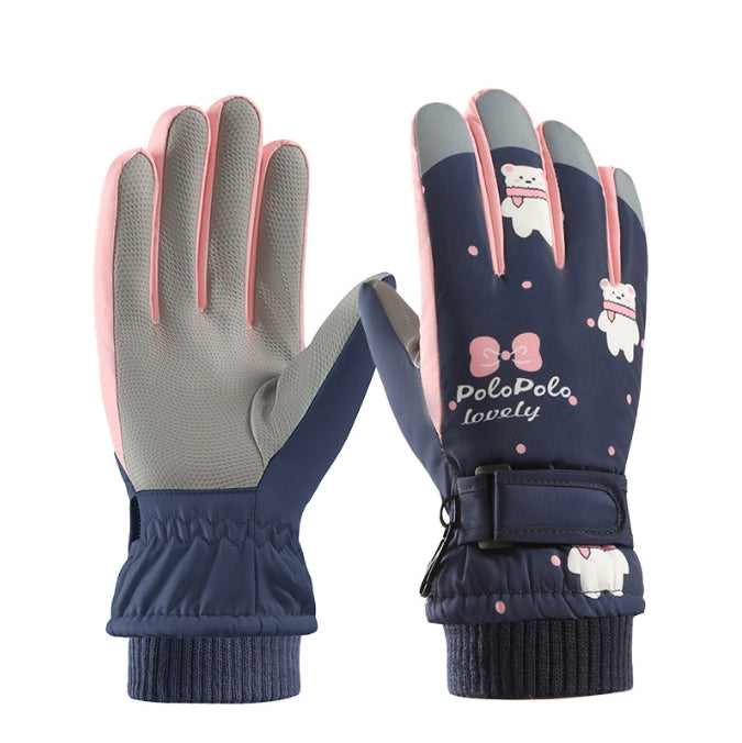 Navy Blue Kids' Winter Ski Gloves - Waterproof, Windproof & Touchscreen Snow Gloves for Boys and Girls (Ages 8-14)