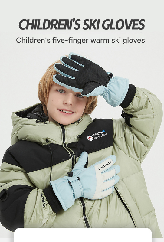 Black Kids' Waterproof Thermal Ski Gloves - Windproof Winter Snow Gloves with Touchscreen & Anti-Slip Grip