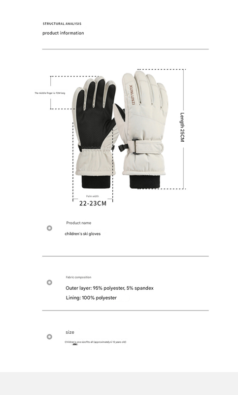 Black Kids' Waterproof Thermal Ski Gloves - Windproof Winter Snow Gloves with Touchscreen & Anti-Slip Grip