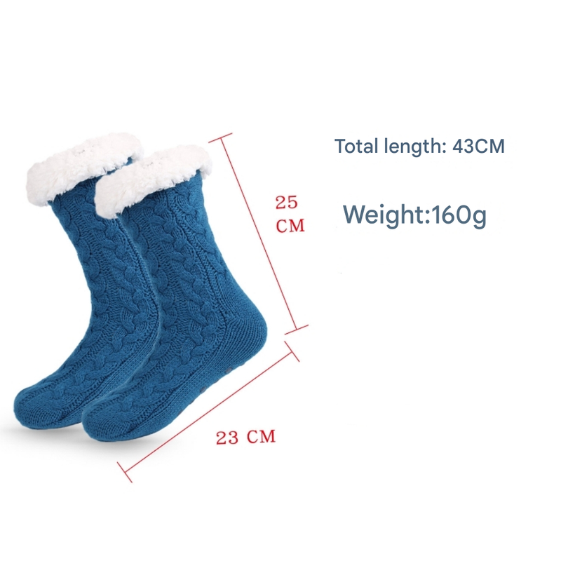 Red  Women's Fuzzy Slipper Socks - Warm Fleece Lined Thermal Cable Knit Socks with Non-Slip Grips