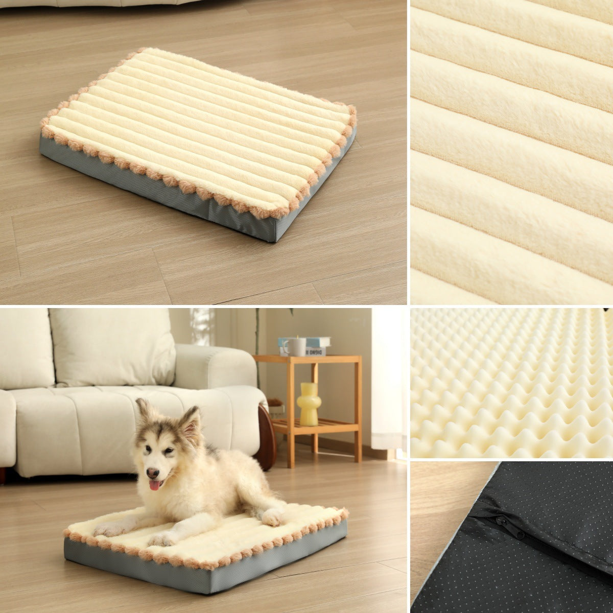 2-Piece White Sponge large pet bed - plush dog mat, detachable, washable, anti-slip base(50*40*8cm)