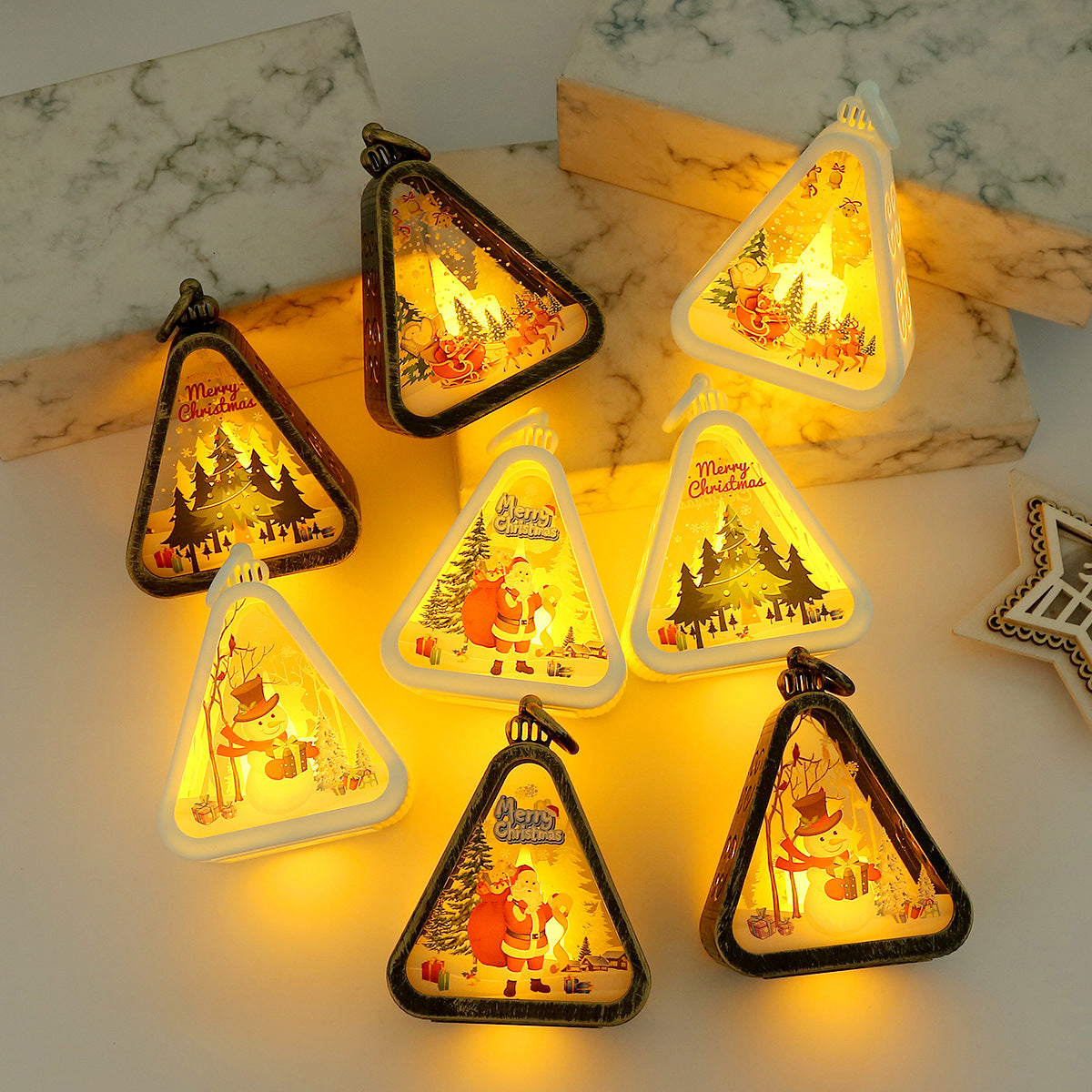 Bronze color Elk Charming Christmas Scene Mini Lanterns (Set of 3) - Battery Operated LED Lights for a Cozy Holiday Glow
