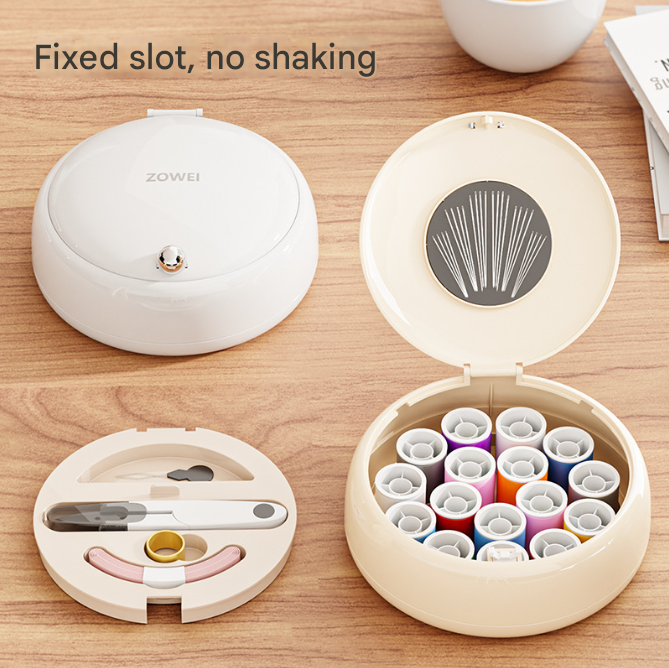 Cream color Modern Portable Sewing Kit - All-in-One Compact Organizer with Magnetic Pin Cushion for Home & Travel