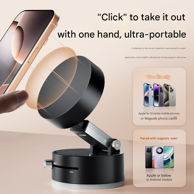 Pink Multi-Functional Vacuum Suction Cup Stand - Foldable, Extendable Kitchen Lazy Person's Dual-Sided Magnetic Phone Holder