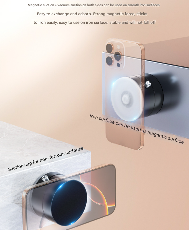 Pink Multi-Functional Vacuum Suction Cup Stand - Foldable, Extendable Kitchen Lazy Person's Dual-Sided Magnetic Phone Holder