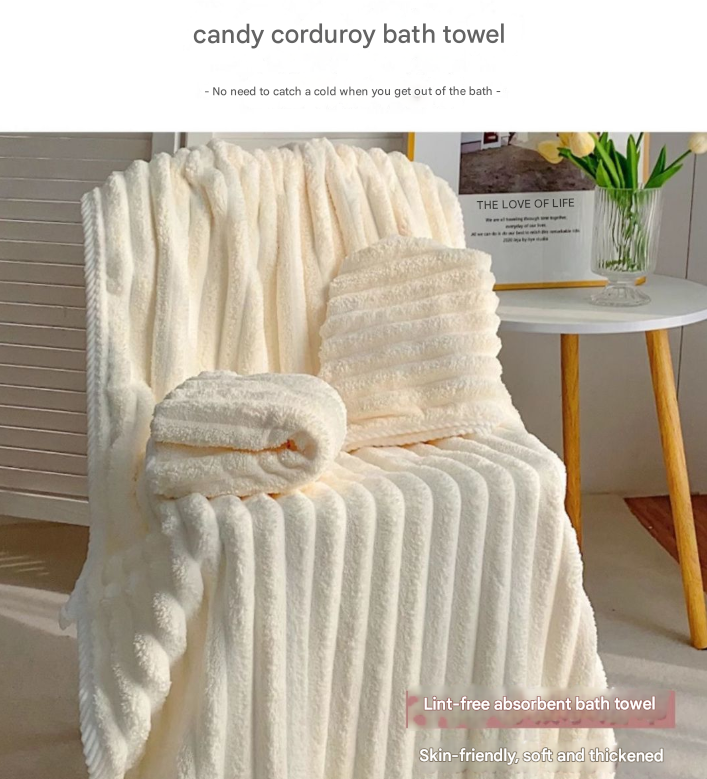 Pink Plush Ribbed Coral Fleece 3-Piece Towel Set - Ultra Soft & Absorbent Bath, Hand Towel and Hair Wrap