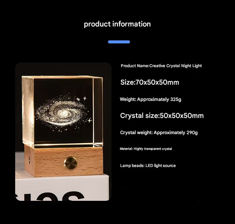 Stroll through the starry sky Luminous 3D Crystal Cube Night Light - Laser Engraved Artwork with Solid Wood Base