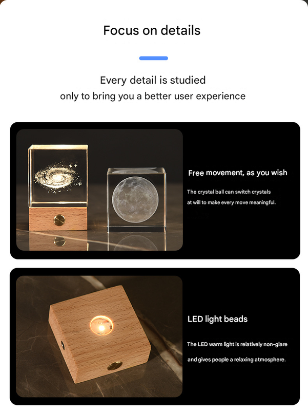 Constellation Luminous 3D Crystal Cube Night Light - Laser Engraved Artwork with Solid Wood Base