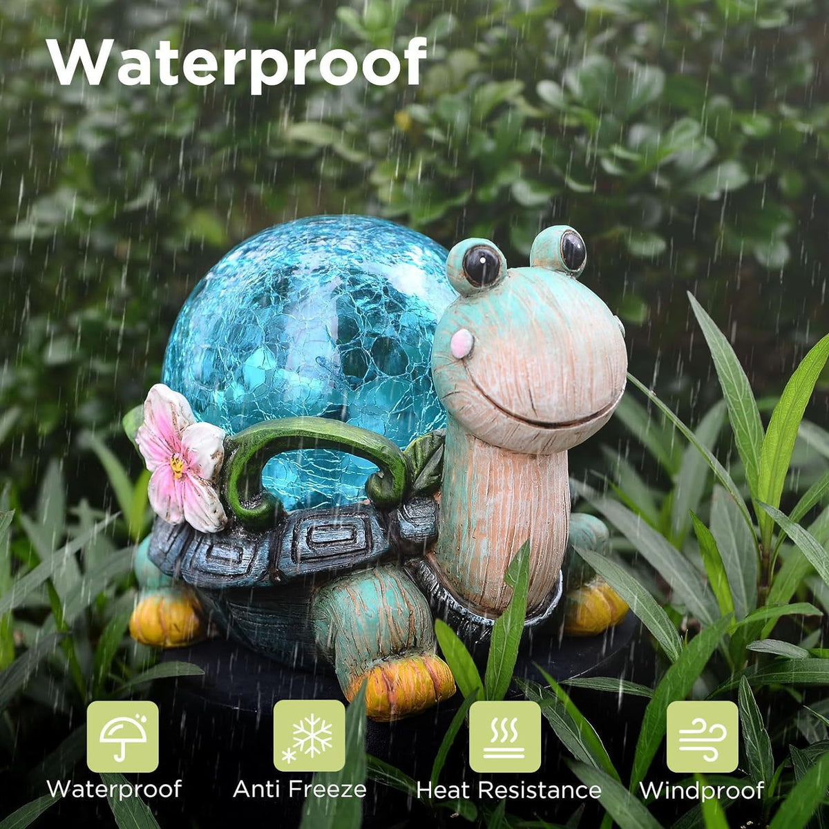 Crystal Ball Turtle Charming Solar-Powered Animal Garden Statue - Waterproof Resin Figurine with Glowing LED Accents