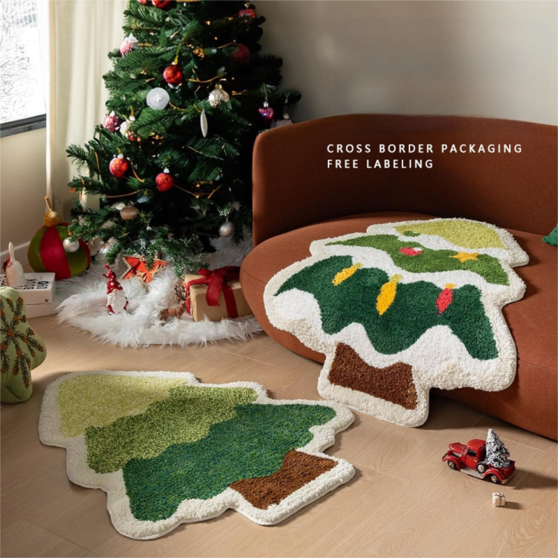 Red The Alien Old Man of Christmas Festive Christmas Shaped Floor Mat - Plush Non-Slip Holiday Accent Rug