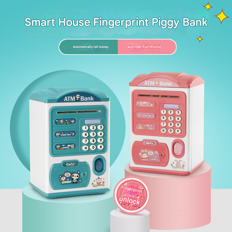Pink Mouse baby Kids Smart ATM Piggy Bank - Automatic Bill Scroll, Password & Fingerprint Unlock with Fun Features