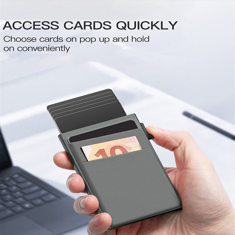 Red Ultra-Slim RFID Blocking Pop-Up Wallet - Automatic Card Holder with Metal Case & Secure Screw Base