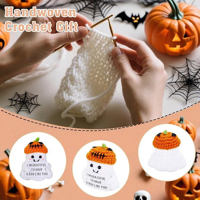 2 PCS White Spooky & Sweet: Handmade Crocheted Ghost Doll - Halloween Party & Home Decor Gift(A)
