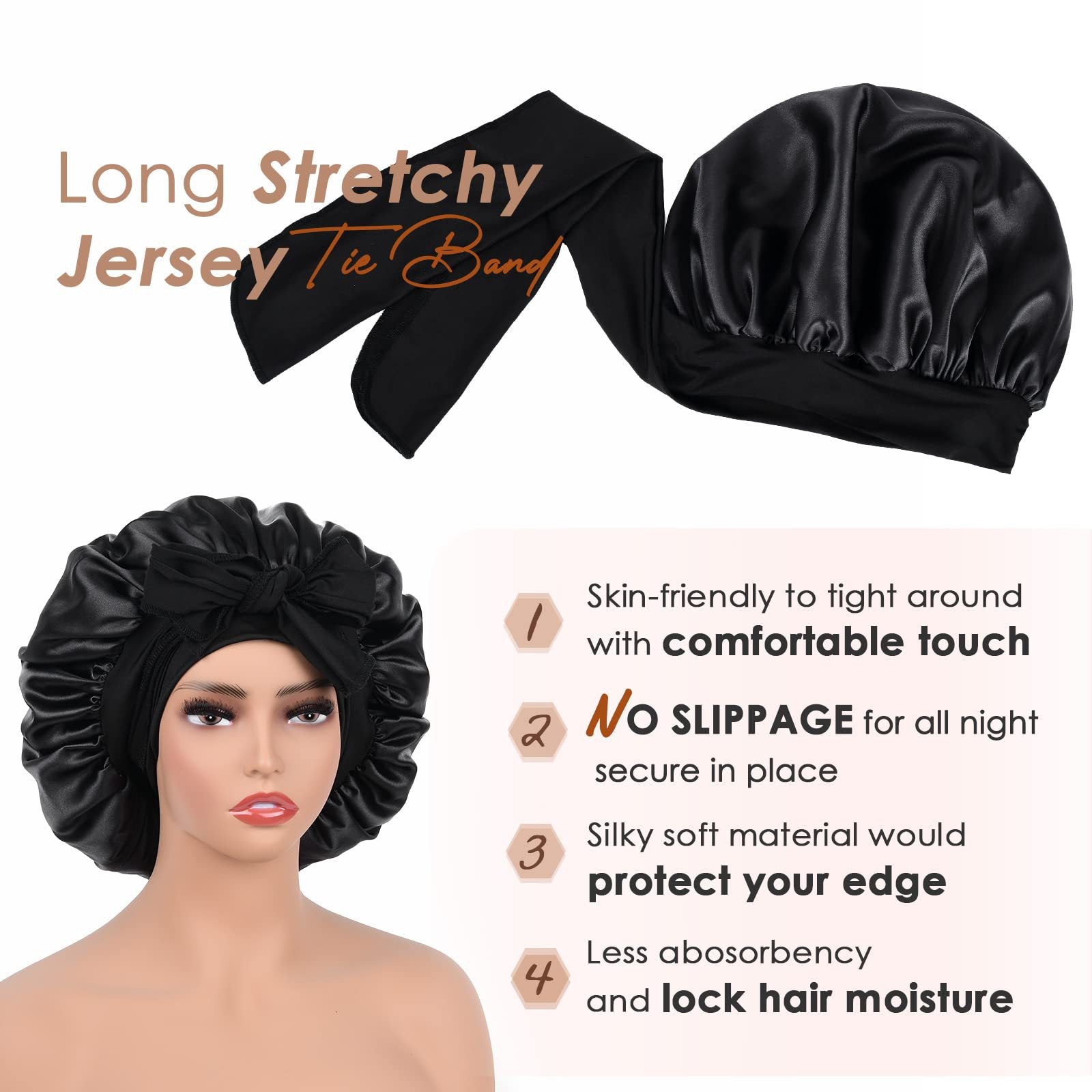Pink Luxury Double Layer Satin Bonnet with Bow Tie - Large Hair Protection Sleep Cap for All Hair Types