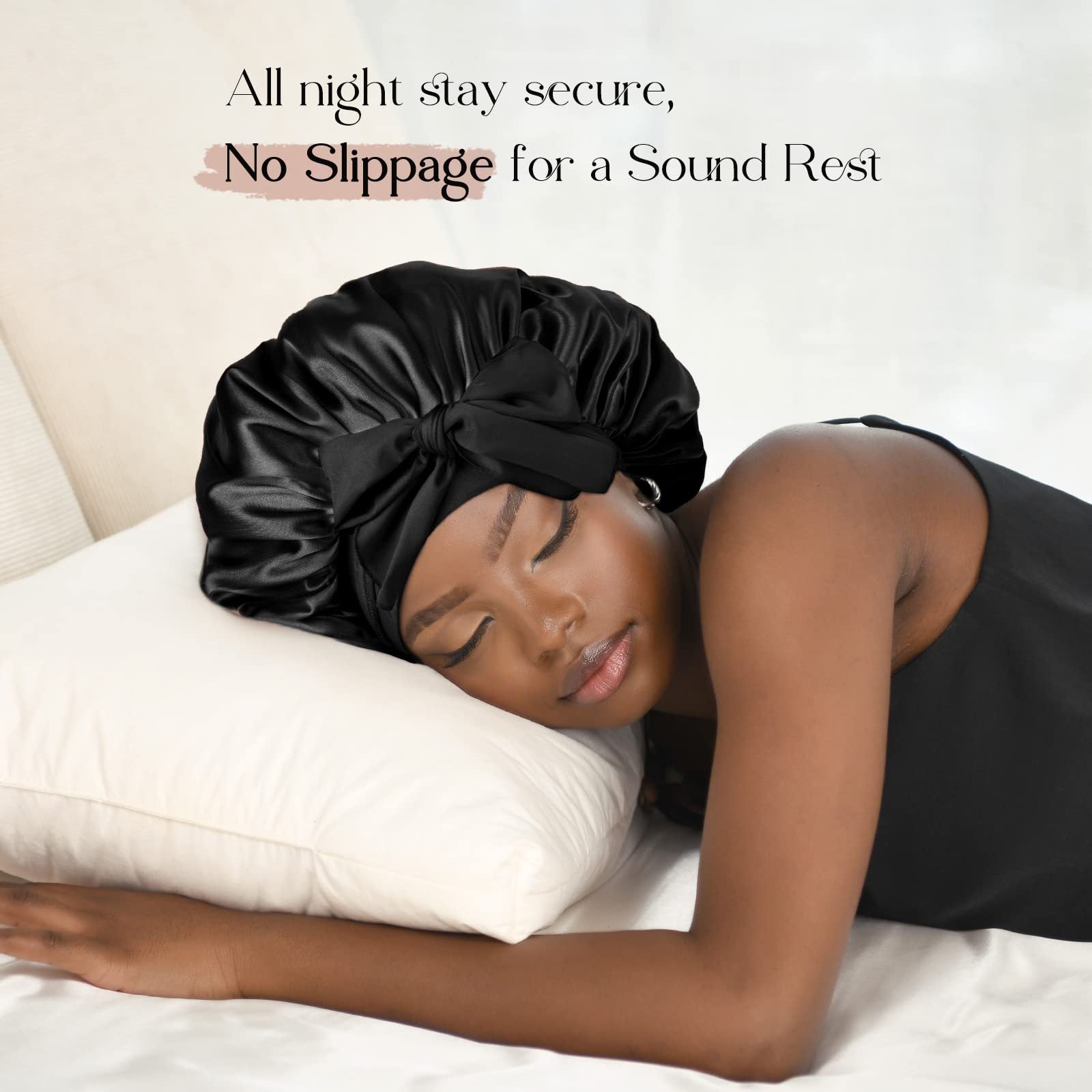 Wine red Luxury Double Layer Satin Bonnet with Bow Tie - Large Hair Protection Sleep Cap for All Hair Types