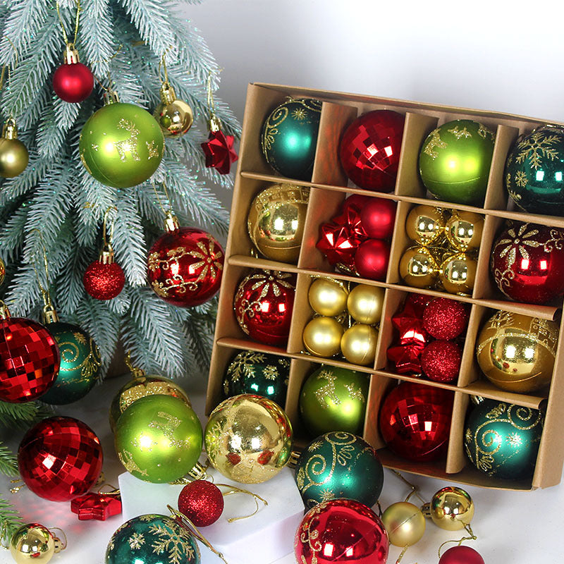 Red and white 44-Piece Assorted Christmas Baubles Set with Elegant Designs in Wooden Gift Box - 3-6cm Decorative Ornaments for Tree, Home & Holiday Display