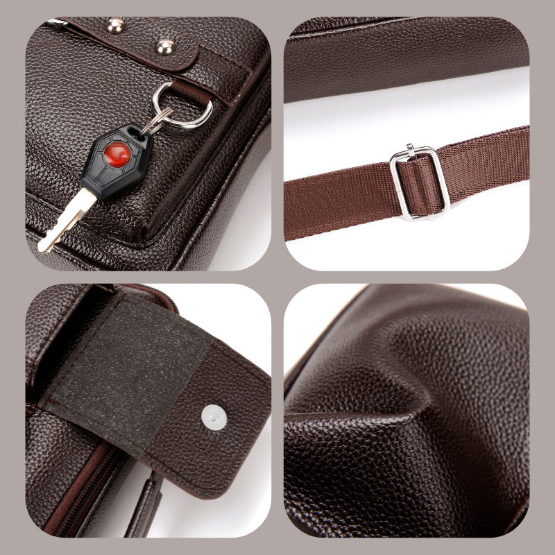 Plain black texture Men's Crossbody Shoulder Bag - Premium PU Leather Business & Commute Sling Bag