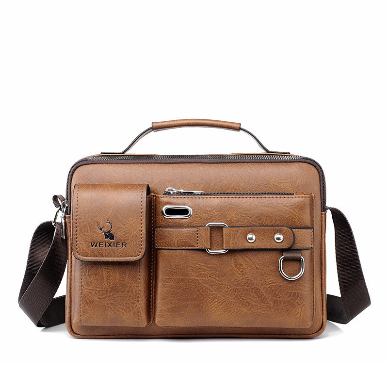 Plain light brown Men's Crossbody Shoulder Bag - Premium PU Leather Business & Commute Sling Bag