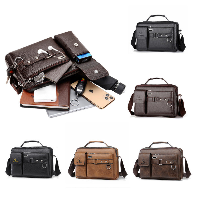 Plain dark brown Men's Crossbody Shoulder Bag - Premium PU Leather Business & Commute Sling Bag