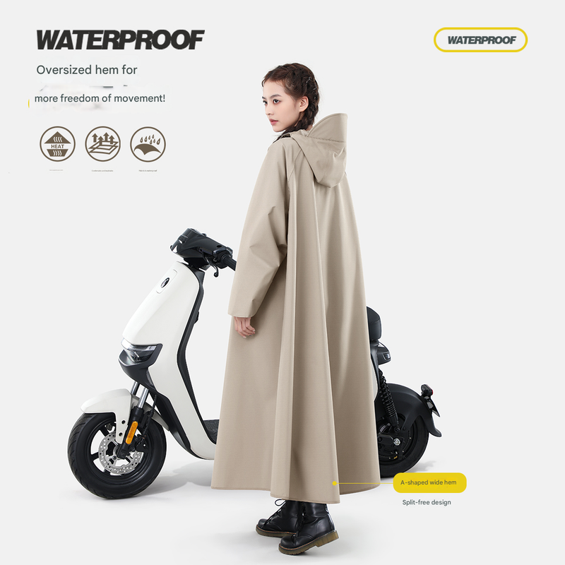 Black Long Full-Body Waterproof Raincoat for Electric Scooters & Motorcycles - Men's and Women's Riding Poncho with Adjustable Hood and Sleeve Design(L)