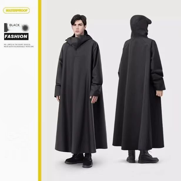Black Long Full-Body Waterproof Raincoat for Electric Scooters & Motorcycles - Men's and Women's Riding Poncho with Adjustable Hood and Sleeve Design(2XL)
