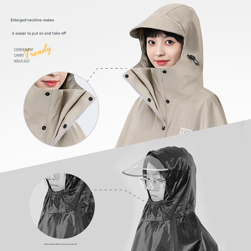 Khaki Long Full-Body Waterproof Raincoat for Electric Scooters & Motorcycles - Men's and Women's Riding Poncho with Adjustable Hood and Sleeve Design(XL)