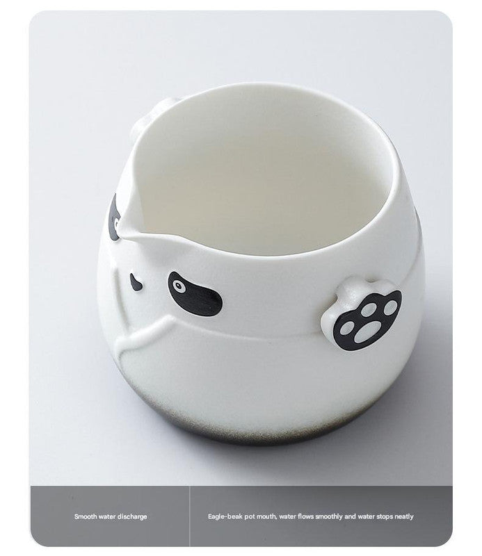 Adorable Panda Design Ceramic Tea Infuser Mug Set - 310ml Travel Crackle Glaze Cup with Lid & Strainer(green)