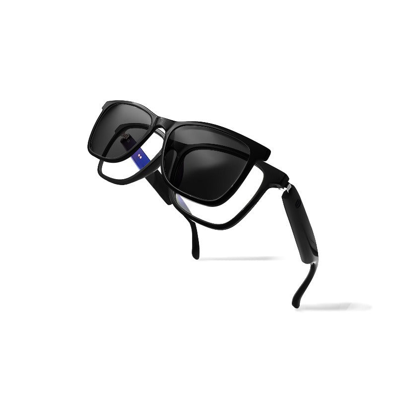 Smart Audio Glasses with Magnetic Interchangeable Lenses - Bluetooth Calls, Music, Voice Assistant & Remote Camera(Grey lenses)