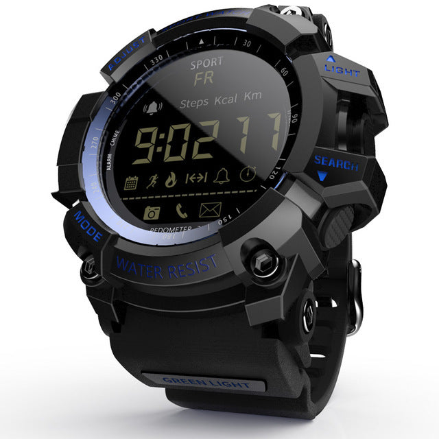 Rugged Sports Smartwatch - 50M Waterproof, 24H 3D Pedometer, Bluetooth Notifications & Long Battery Life(Black with blue text)