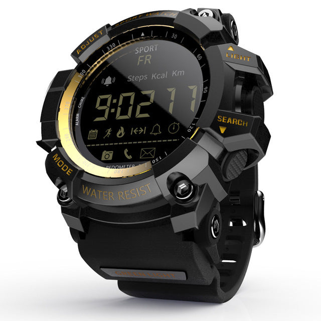 Rugged Sports Smartwatch - 50M Waterproof, 24H 3D Pedometer, Bluetooth Notifications & Long Battery Life(Black with gold text)