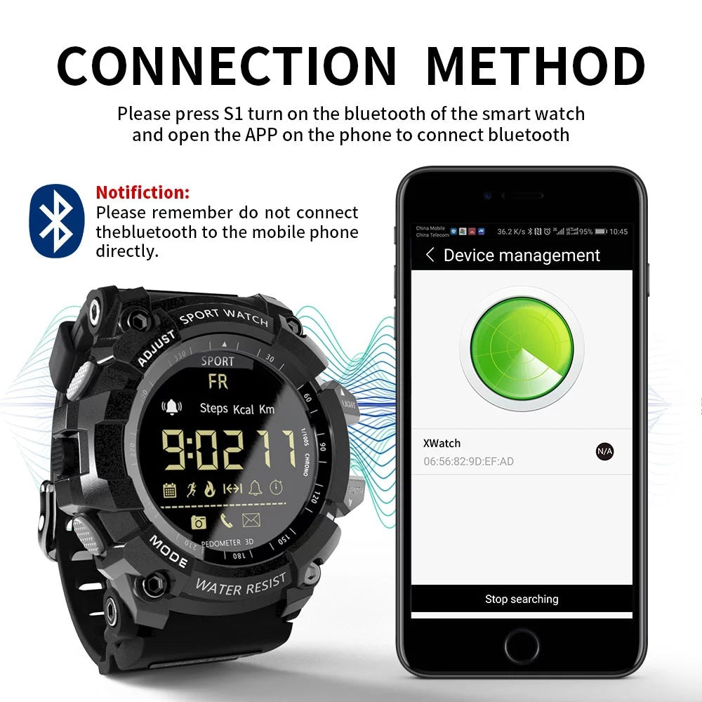 Rugged Sports Smartwatch - 50M Waterproof, 24H 3D Pedometer, Bluetooth Notifications & Long Battery Life(Black with gold text)