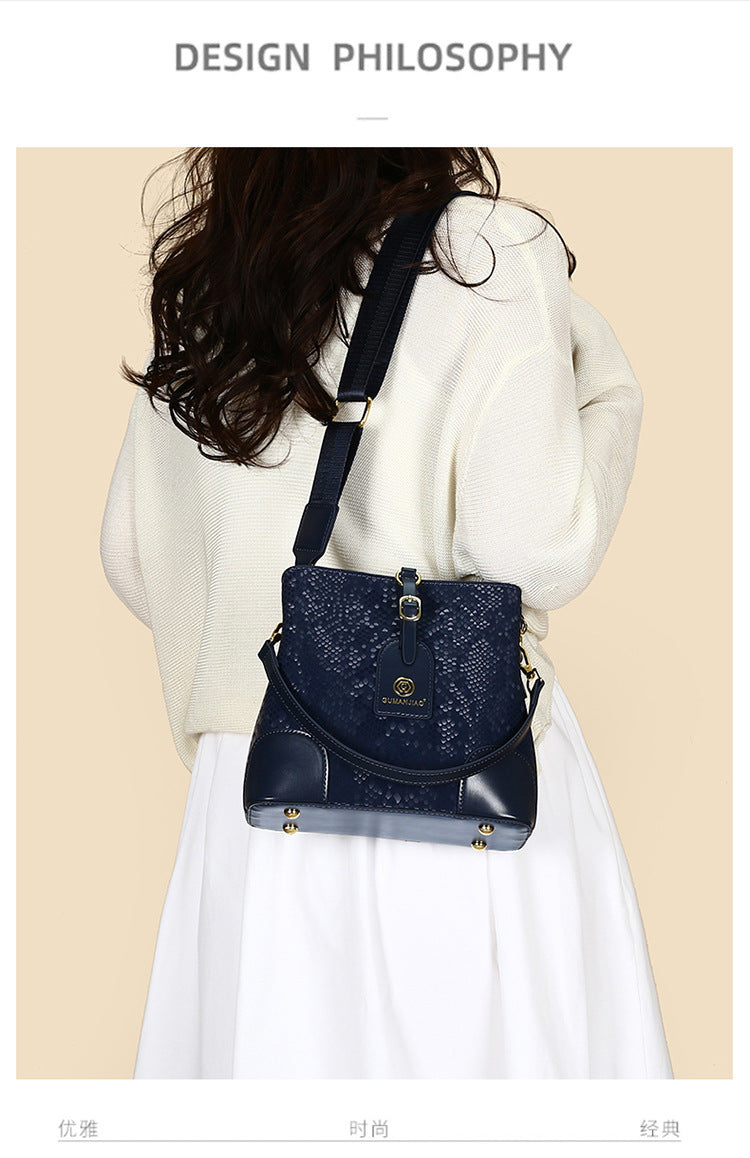 Elegant Textured Bucket Bag - Versatile Shoulder, Handheld & Crossbody Design(blue)