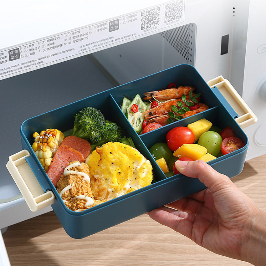 2L Double-Layer Bento Lunch Box - Leak-Proof with Utensil & Sauce Container(Blue Purple)