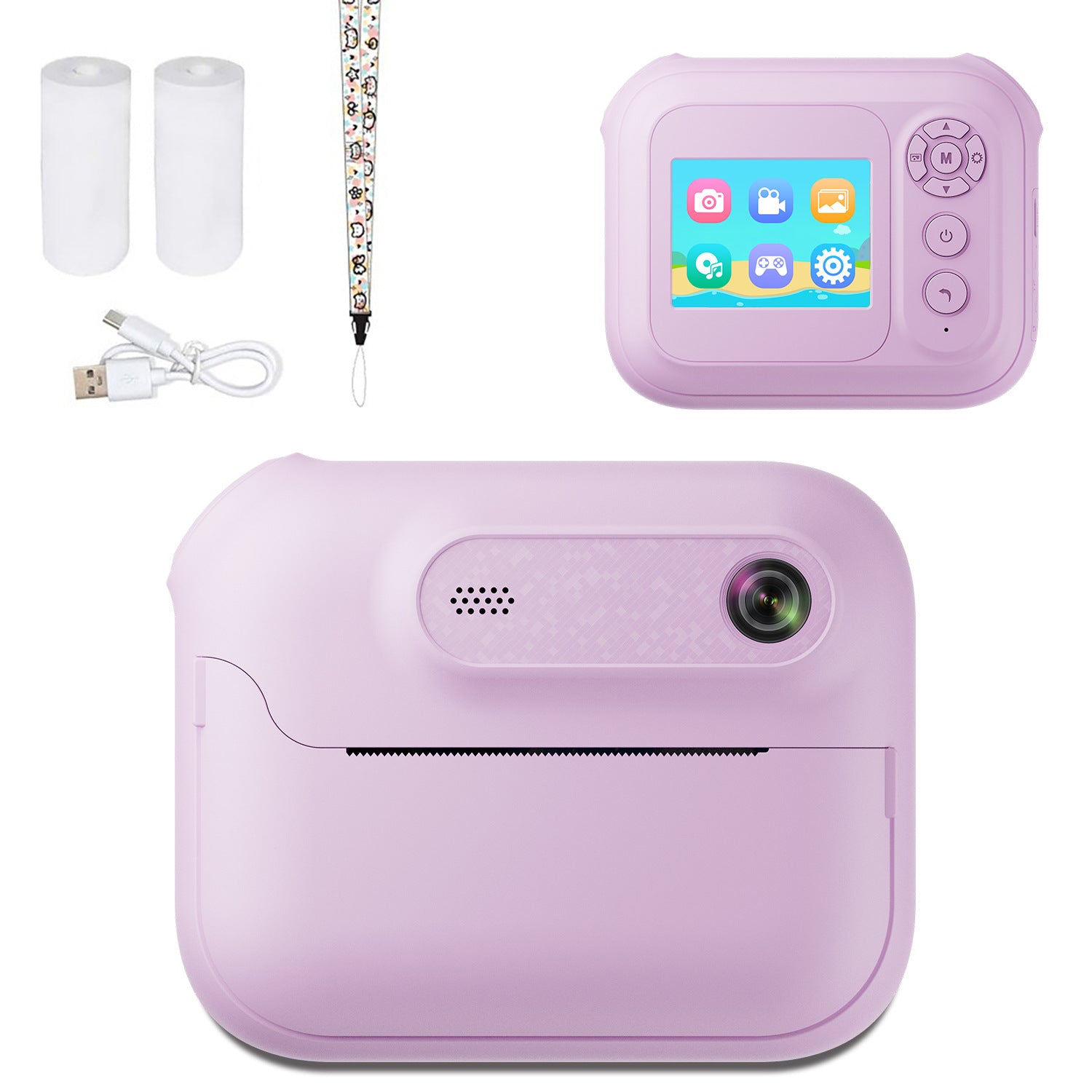 Kids Multi-Functional Camera Toy - Instant B&W Printing & Creative Stickers(purple)