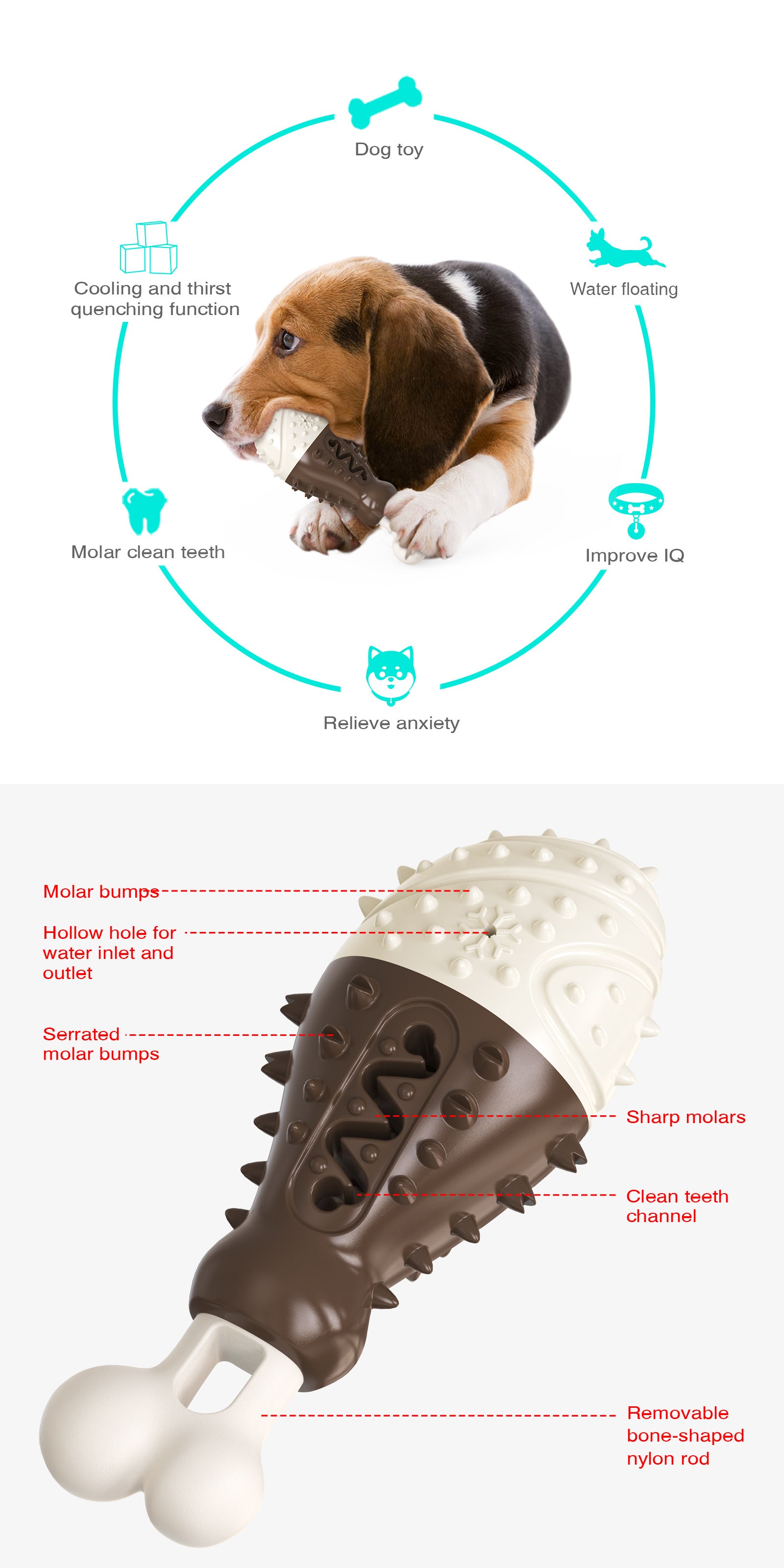 Multifunctional Dog Toy with Cooling, Dental Care & Floating Features(Chocolate color)