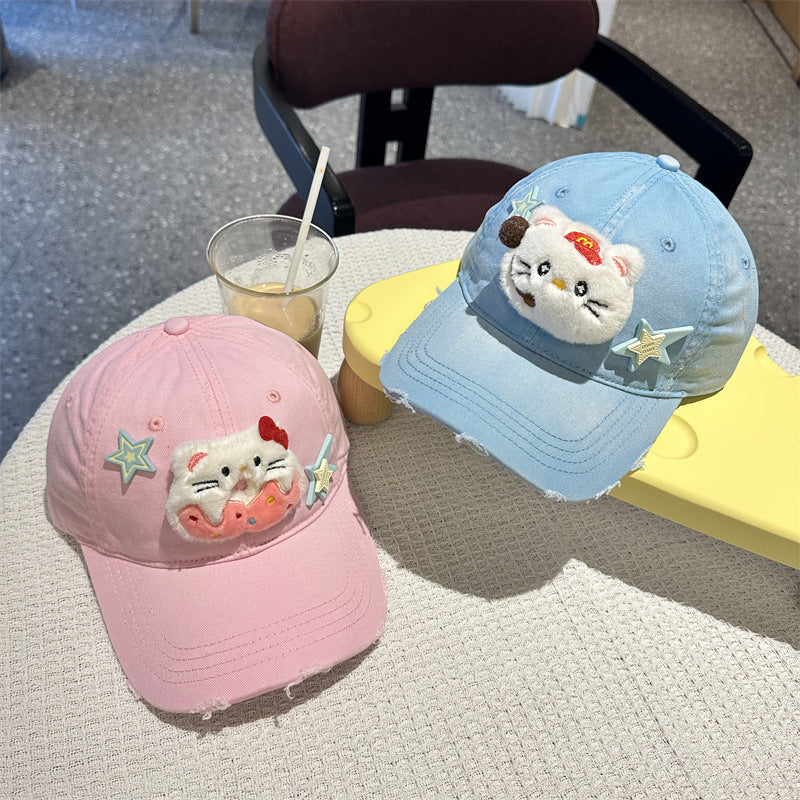 Adorable Cartoon Cat & Stars Baseball Cap - 100% Cotton, Adjustable Fit, Sun Protection(purple)