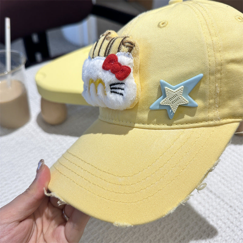 Adorable Cartoon Cat & Stars Baseball Cap - 100% Cotton, Adjustable Fit, Sun Protection(purple)