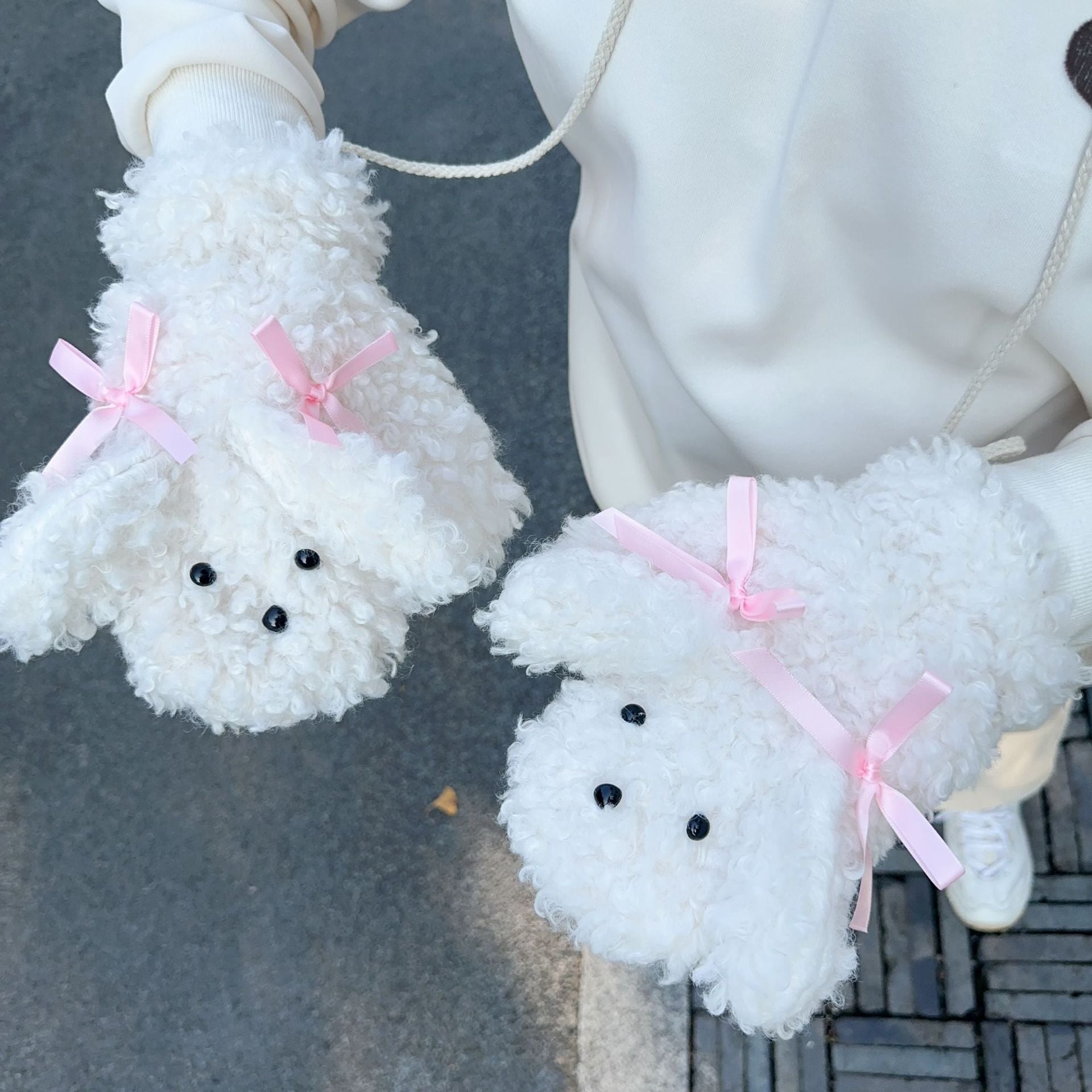 Adorable Plush Bear Paw Mittens with Neck String - Soft & Warm Winter Gloves(White)
