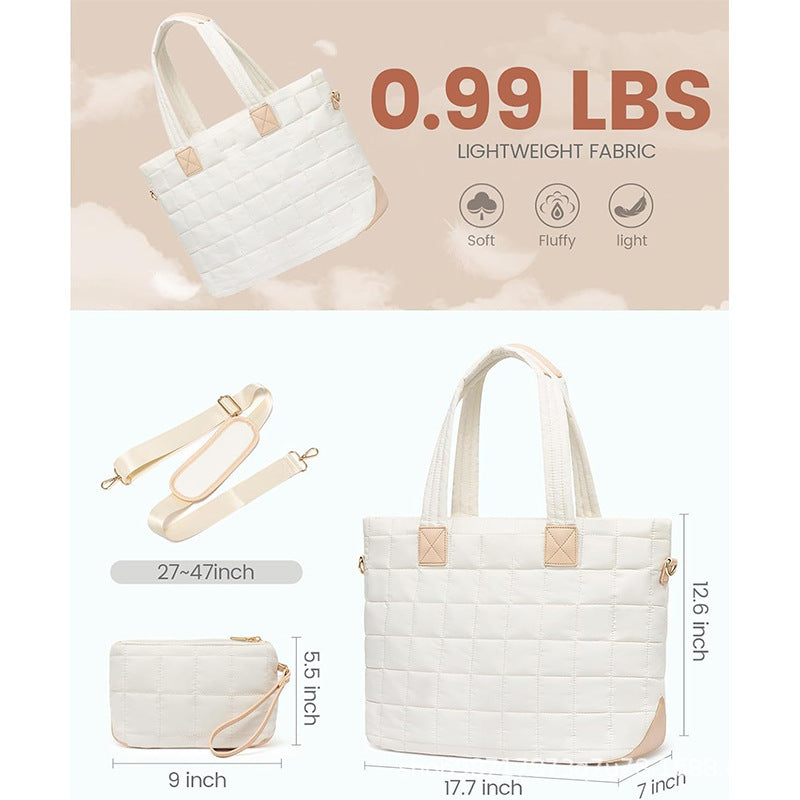 Lightweight Quilted Tote Bag for Women - Fits 15.6 Laptop Water-Resistant with Clutch & Luggage Strap(black)"