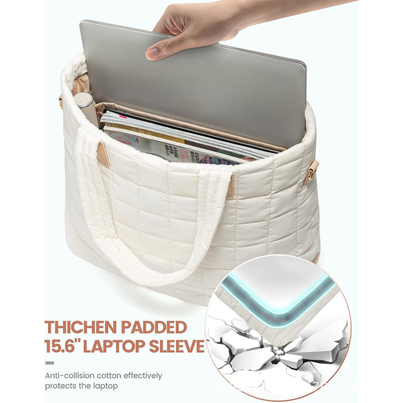 Lightweight Quilted Tote Bag for Women - Fits 15.6 Laptop Water-Resistant with Clutch & Luggage Strap(Khaki)"