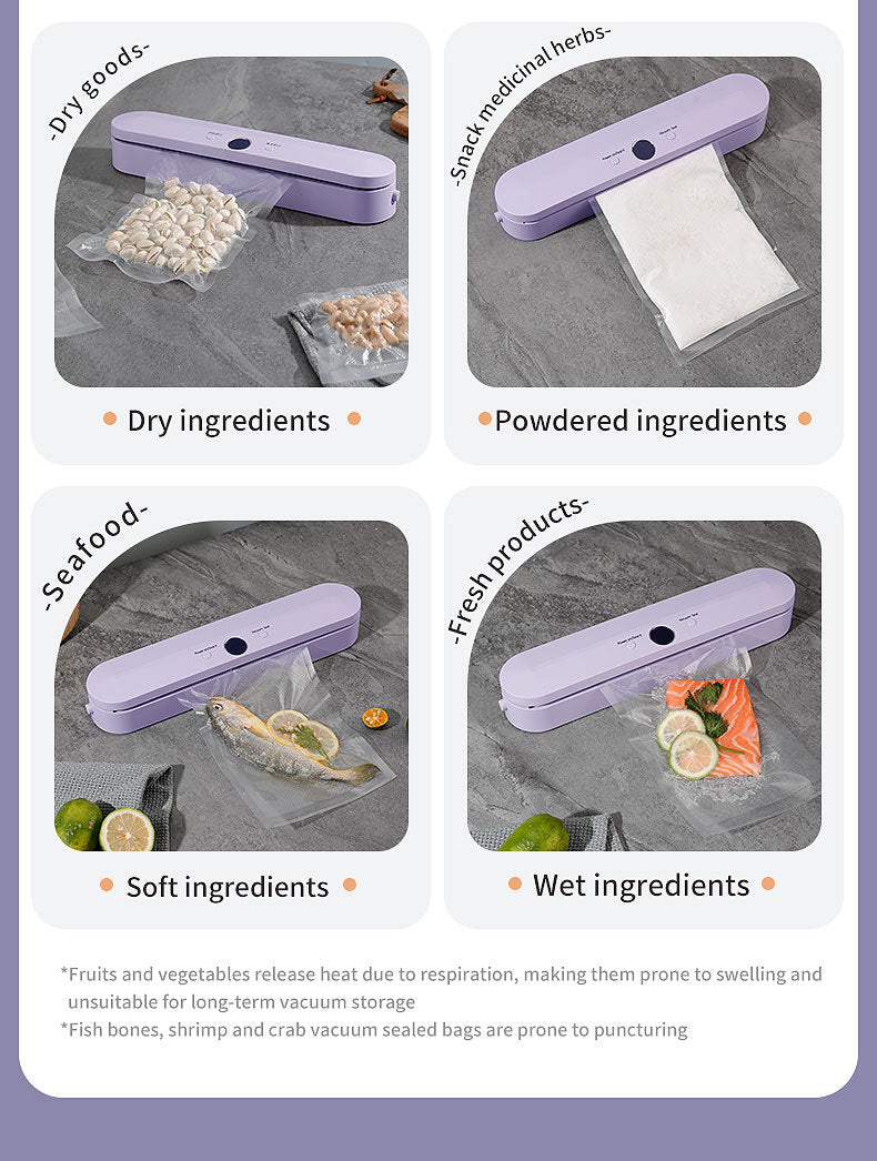 Wireless Portable Vacuum Sealing Machine - Automatic Food Sealer with LCD Display & Dual Modes(Purple)