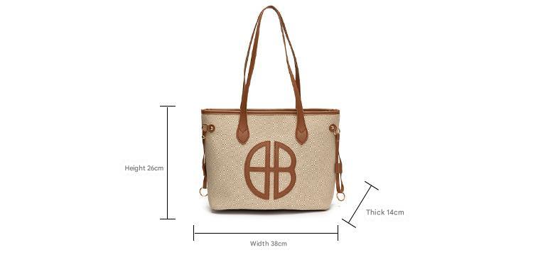 Stylish Large Capacity Tote Bag with PU Leather Trim & Logo Detail(black)