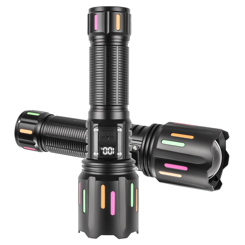 30W High Brightness LED Flashlight with Digital Display & Fluorescent Design - USB Rechargeable, 800-1200M Range(black+One 18650 battery)