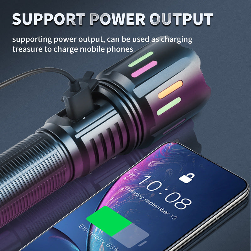 30W High Brightness LED Flashlight with Digital Display & Fluorescent Design - USB Rechargeable, 800-1200M Range(black+One 26650 battery)