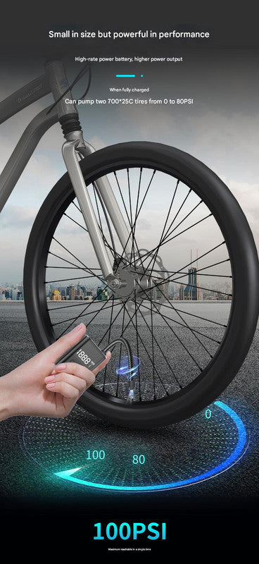 Compact Digital Display Air Pump - 100 PSI, Portable Electric Inflator with Automatic Stop(black)