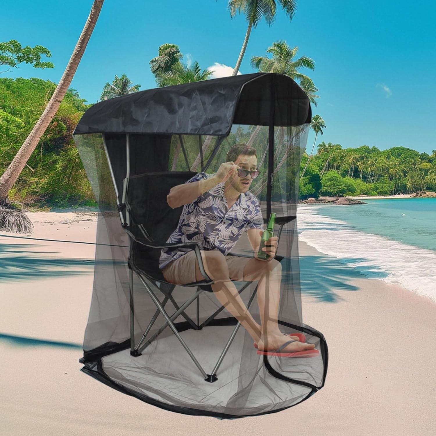 Portable Outdoor Chair Cover with Mosquito Net & Sun Canopy - UV & Water-Resistant Shelter for Camping & Fishing(black 82*89*160CM)