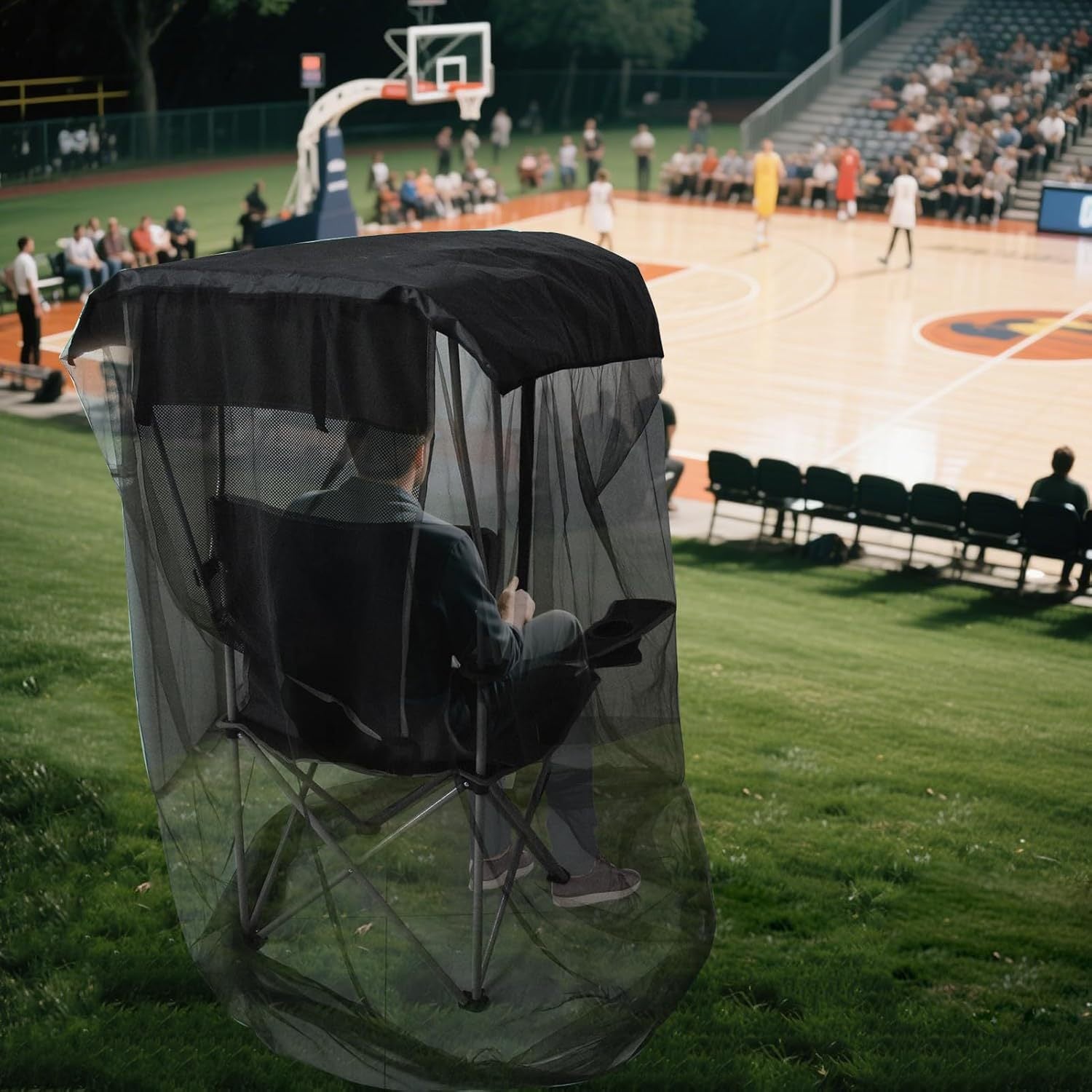 Portable Outdoor Chair Cover with Mosquito Net & Sun Canopy - UV & Water-Resistant Shelter for Camping & Fishing(black 82*89*160CM)