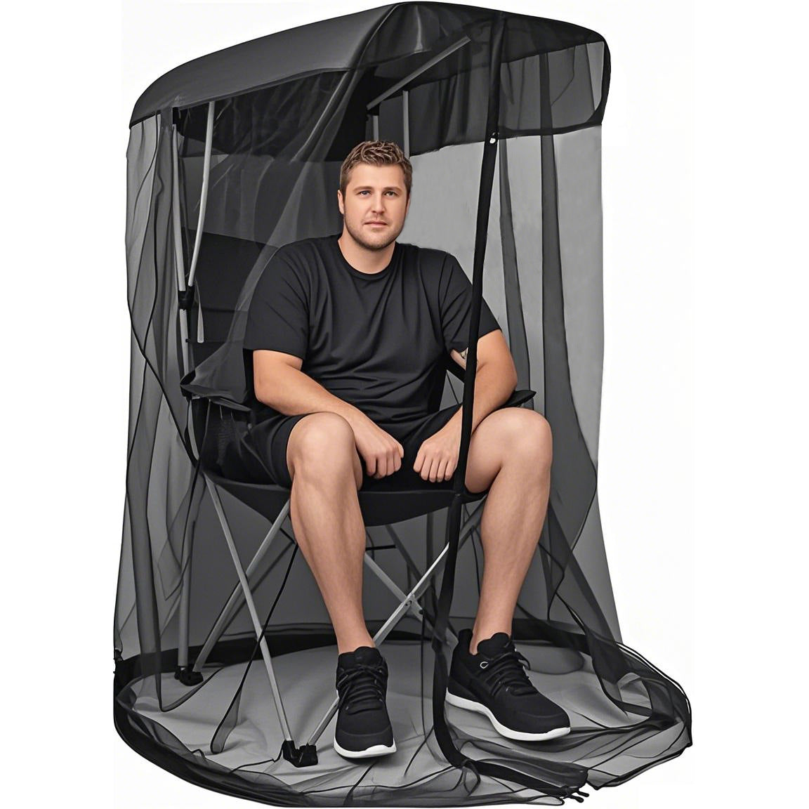 Portable Outdoor Chair Cover with Mosquito Net & Sun Canopy - UV & Water-Resistant Shelter for Camping & Fishing(black 205*125*205CM)