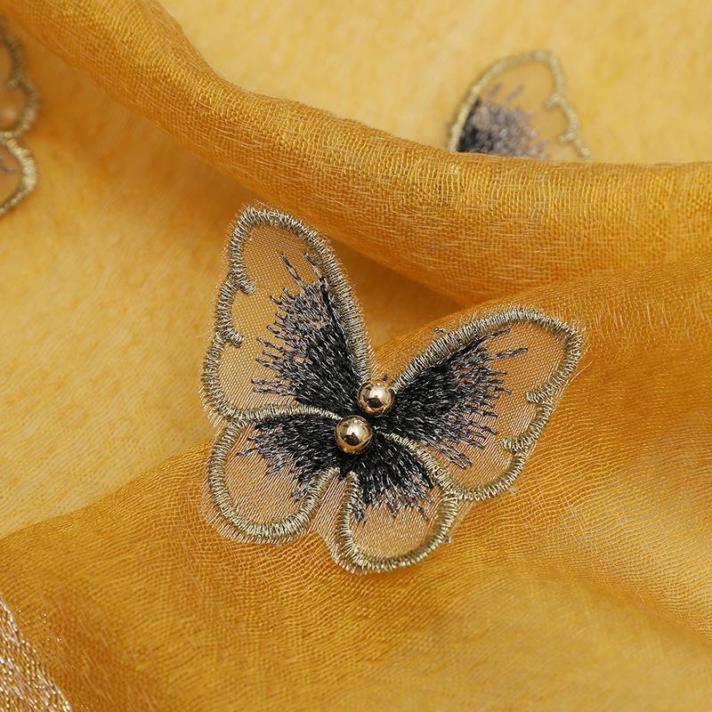 Elegant Butterfly Embroidered Scarf Shawl - Large Soft Silk Blend Wrap for Women(Purple)
